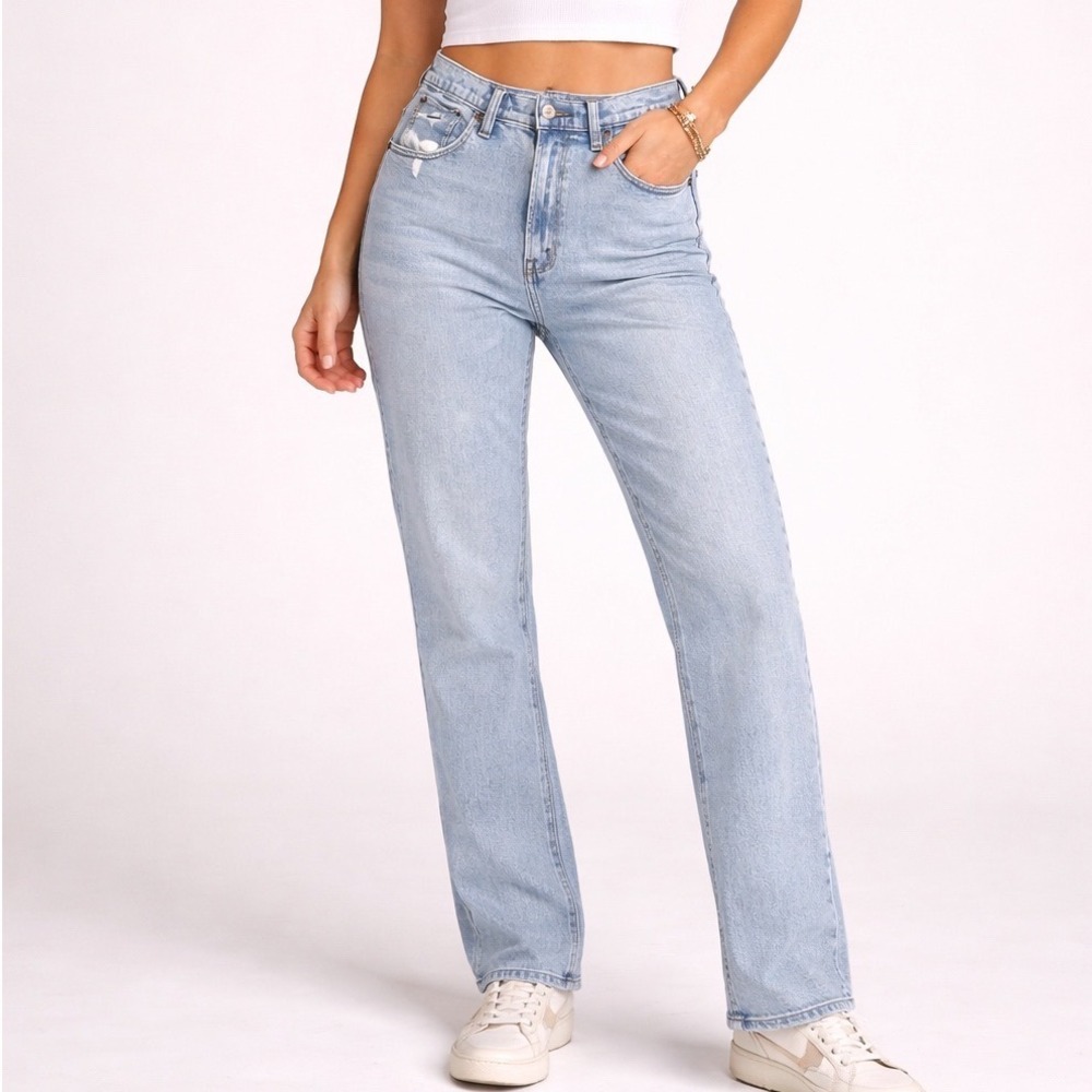 Abercrombie & Fitch Curve Love High Rise Ankle Straight Jeans Light Wash 28 H2